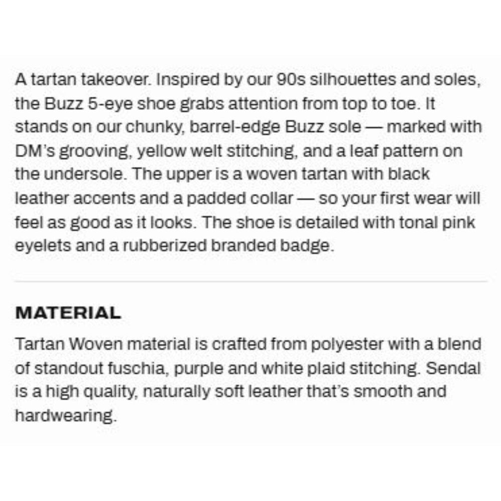 Dr. Martens Buzz 5-Eye Black & Pink Tartan & Leather Lace Up Shoes UK 6 NIB - Picture 14 of 14